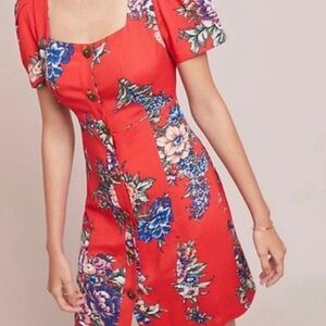 Anthropologie Maeve Red Floral Dress